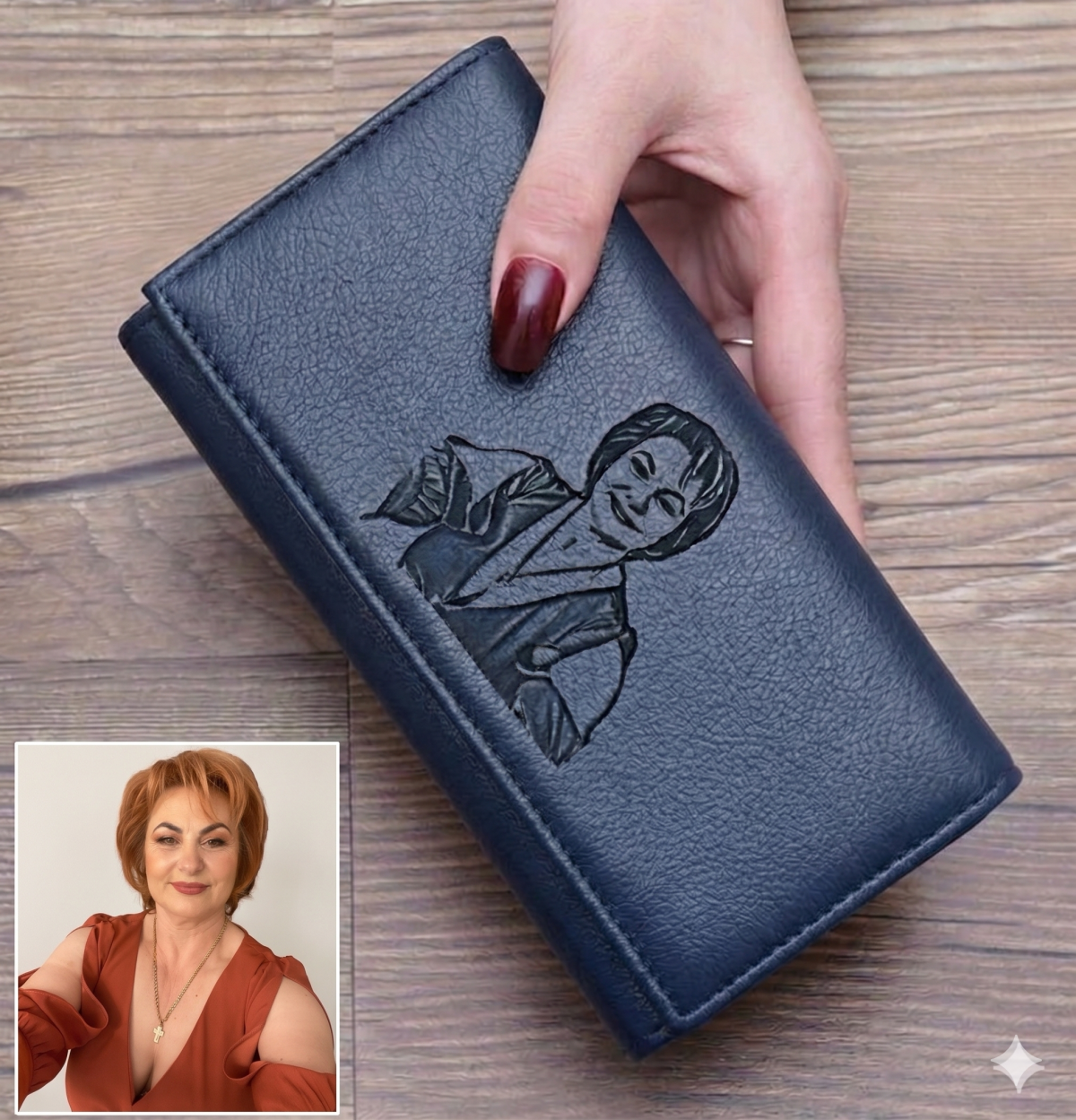 Portofel piele dama personalizat cu poza - text - imagine 4