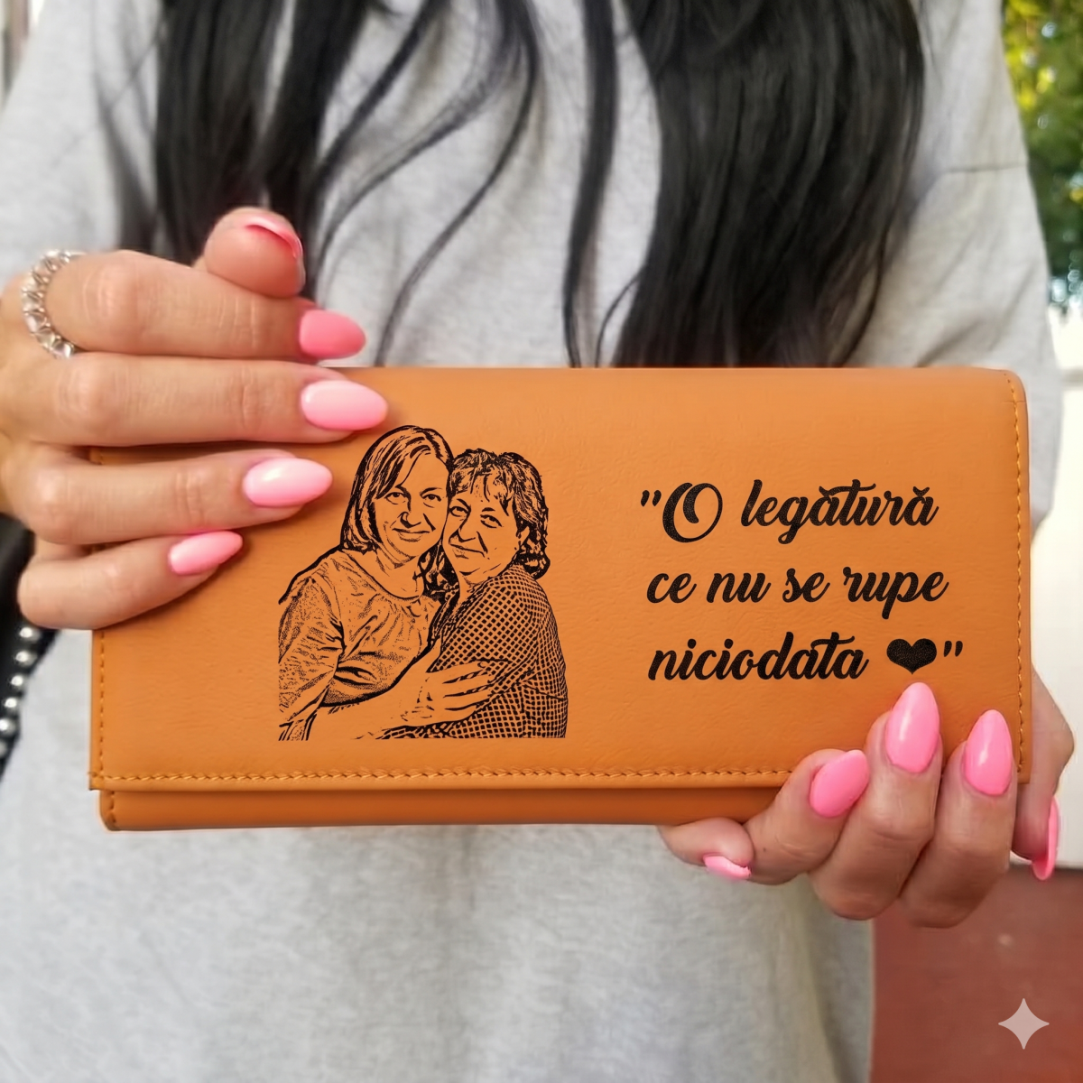 Portofel piele dama personalizat cu poza - text - imagine 2