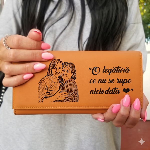 Portofel piele dama personalizat cu poza - text - imagine 2